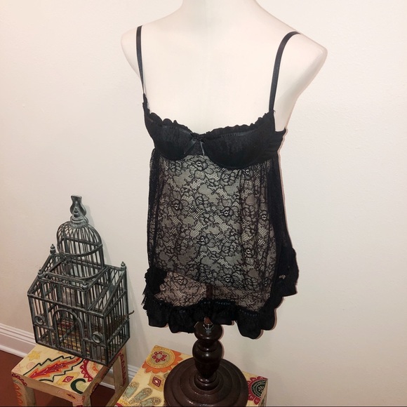 Victoria's Secret Other - BLACK LACE BABYDOLL LINGERIE DRESS NIGHTIE 34b m